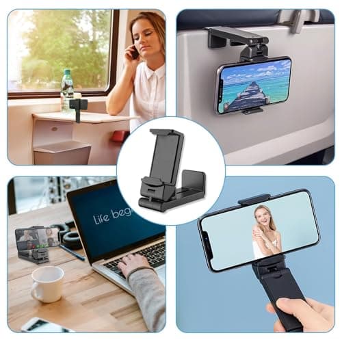 Airplane in Flight Phone Holder with 360° Rotating Clamp Universal Adjustable Desk Mount for Travel Home and Office,Phone Clip Compatible with iPhone and Android Devices Foldable Portable, Hand Free — view 5