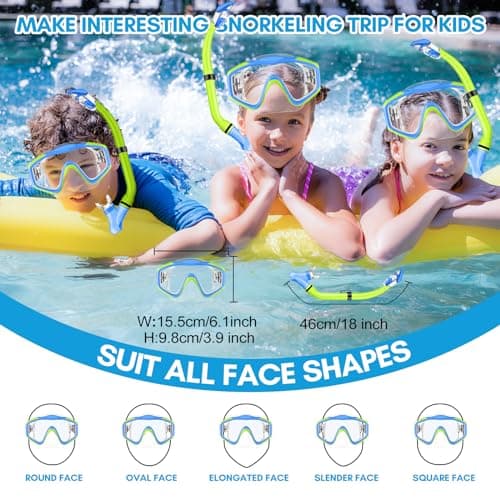 HiiPeak Kids Snorkel Set, Dry Top Snorkel Mask Snorkelling Package, Snorkelling Diving Mask with Breathing Tube Panoramic View Tempered Glass Anti-Fog, Children Swimming Goggles,Snorkeling Gear — view 5