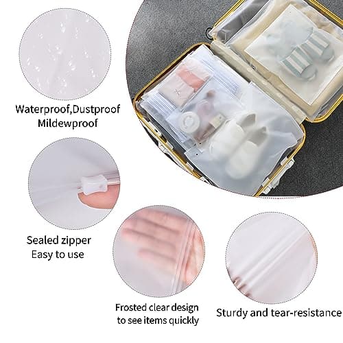 24 Pcs Reusable Ziplock Bags,Travel Clothes Storage Bags,Plastic Hospital Bag Organiser Pouches,Essentials Frosted Resealable Waterproof Luggage Bags for Clothes,Maternity,Shoes, Cosmetics,5 Sizes — view 3