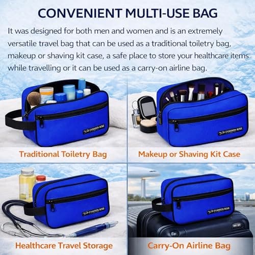 Water-Resistant Toiletry Bag for Men & Women - Lightweight Travel Wash Bag with Multiple Compartments, Compact Dopp Kit Cosmetic Organizer, Durable Nylon Shaving & Makeup Storage Case (Blue) — view 6