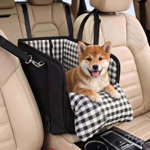 Wood Homing Dog Car Seat for Small Dog - Waterproof Center Console Pet Car Travel Booster Carrier Bed Detachable with Seat Belt Harness Restraint Thick Cushion for Puppy Cat Seats Protector (Black)