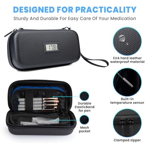 MOSKESON Insulin Cooler Travel Case with Temperature Display - Diabetic Travel Case Refrigerated Medicine Cooler Storage Bag with 2 TSA Approved Ice Pack for Daily and Trip (Black) — view 2
