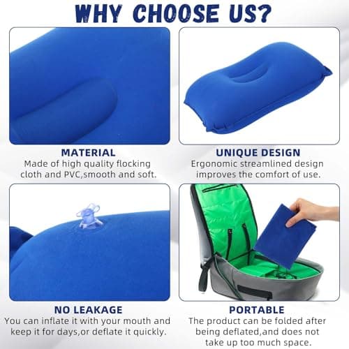 Geelin 20 Pack Inflatable Pillows for Camping Travel Beach Vacation Sand Squared Flocked Soft Fabric Backpacking Ultralight Pillows for Office Sleeping Neck Head Lumbar Support (Blue) — view 4