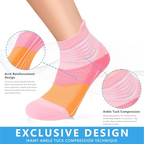 IRAMY Compression Ankle Support Socks Women Wicking Cushioned Athletic Plantar Fasciitis Relief 3 Packs(Pink+Purple+Blue M) — view 2