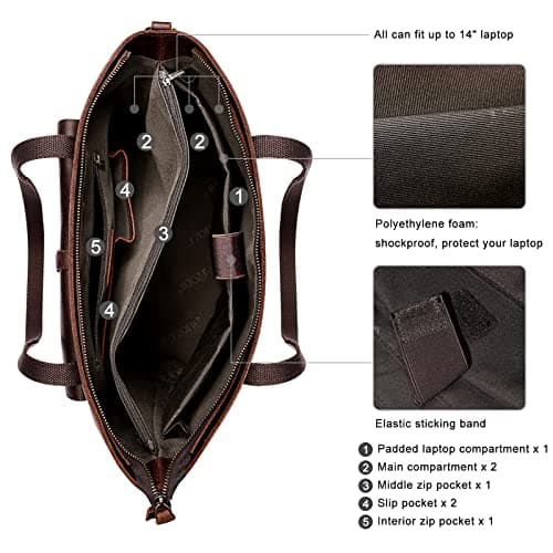 S-ZONE Women Vintage Genuine Leather Tote Bag Large Shoulder Handbag Work — view 4