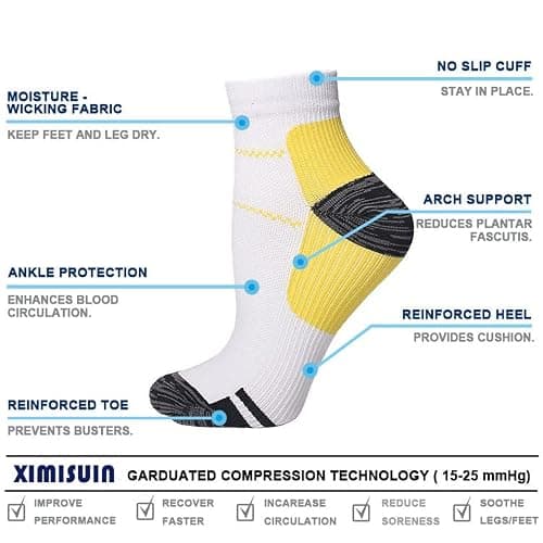 XIMISUN 7 Pairs Compression Socks for Women & Men Plantar Fasciitis Relief Foot Pain, Arch Support- Upgraded Sport Compression socks Best for Athletic Running Medical Pregnant (S-M, 7 colors) — view 3