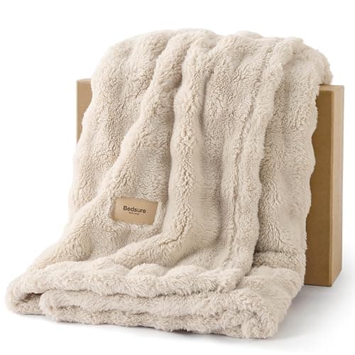 Bedsure Bubble Fleece Throw Blanket - Lightweight, Warm, Beige, 130x170cm