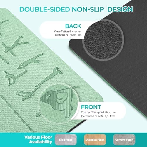OUTDOUSE TPE Yoga Mats for Women,Mit Green&Black 183x61x0.6cm — view 3