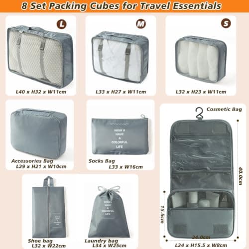 8 PCS Large Packing Cubes for Suitcases + 16 Pack Travel Bottles for Toiletries - Set of 24 - Suitcase Organiser Bags Lightweight Waterproof Luggage - Travel Essentials Refillable Travel Containers — view 2