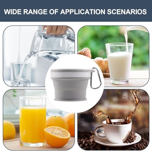 Silicone Folding Cup - Silicone Reusable Portable Foldable Mug | Expandable Camping Cup Drinking Cup with Carabiner for Travel & Hiking — view 4