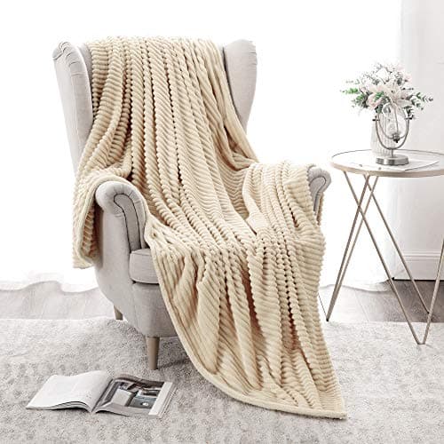 MIULEE Flannel Fleece Throw Blankets Soft Warm Comfortable Throws for Sofa Corduroy Fluffy Blanket Bed Throw for Bedroom Couch Travel Kids Bedroom Accessories 50x60Inch Cream — view 2