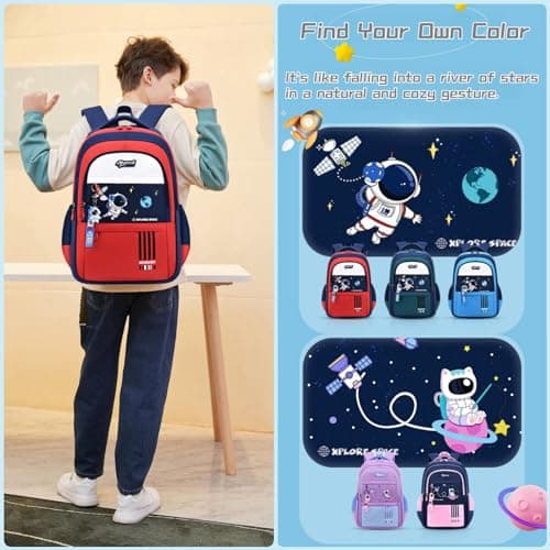 Space Childrens Backpacks for Boys, Multi-Pocket Astronaut Boys School Bags Backpacks with Chest Strap, Dark-Blue+Green — view 3