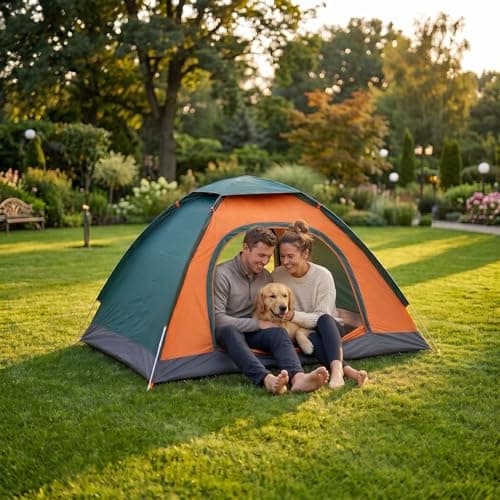 Veathzet 2–3 Person Pop Up Camping Tent, Waterproof Dome Tent with Double Doors & Mesh Windows, Easy Set Up Lightweight Festival Tent for Outdoor Camping, Hiking & Family Trips