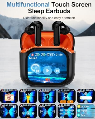 Aikids AI Translation Earbuds Real Time, Support 158 Language Translator Earbuds with LCD Touch Screen, Audifonos Traductores Inglés Español, Translate Ear Buds for Travel Business Study, Black Orange — view 3