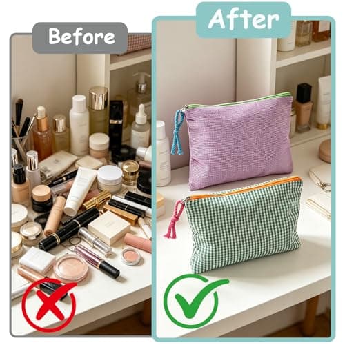 DYSWTUE 2 PCS Makeup Bag, Contrasting Color Zipper Small Plaid Cosmetic Bag, Portable Miscellaneous Storage, for Storing Change, Cosmetics, Skin Care Products, student stationery and Small Travel Item — view 5