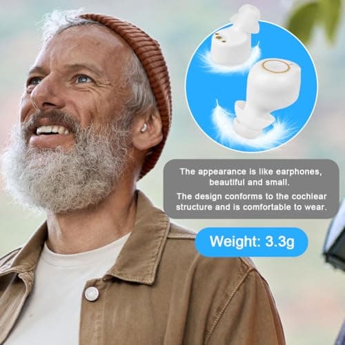 Aolso Mini Digital Sound Aid Voice Enhancer, Rechargeable Sound Headphones for Seniors, Noise Cancelling, Digital in-Ear Audio Headphones Device with Charging Case-White — view 2