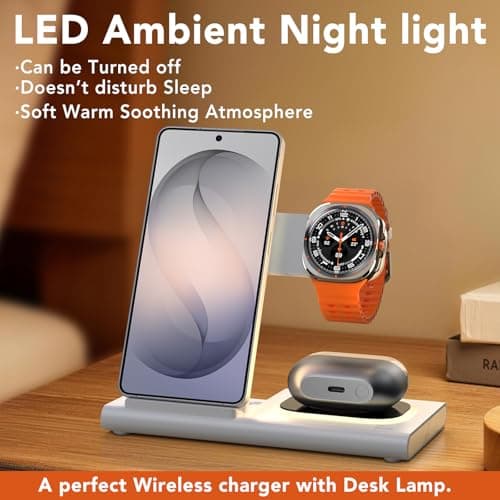 3 in 1 Wireless Charging Station for Samsung,Foldable & Nightlight Travel Wireless Charger for Galaxy S26 Ultra/S25/S24/S23/S22/Note20 Z Fold Flip7,Galaxy Watch 8/7/6/5/4/3 Active 2/1,Galaxy Buds 4 — view 6