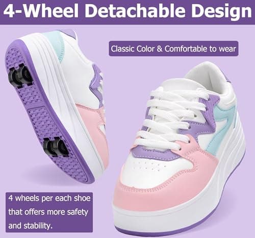Roller Skate Shoes for Women Girls Sneakers with Detachable Wheels Sport Shoe Suitable for Halloween Christmas Birthday Party Gifts Purple — view 4