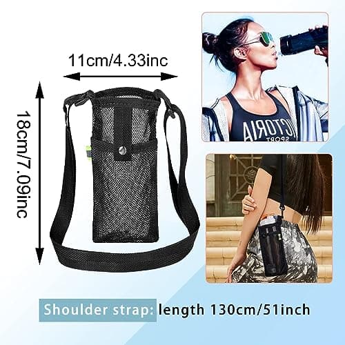 FUZVOL Water Bottle Carrier Water Bottle Holder with Adjustable Shoulder Hand Strap Portable Durable Water Bottle Bag for Adults Kids Walking Hiking Camping Travelling Exercise Black — view 2