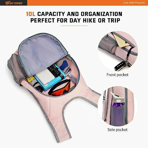 SKYSPER Small Daypack 10L Hiking Backpack Packable Lightweight Travel Day Pack for Women Men(Pink) — view 3