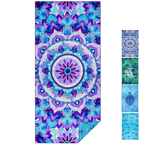 flintronic Microfiber Oversized Lightweight Beach Towel 180x80cm Extra Large Thin Sand Free Towels Travel Swim Pool Camping for Adults Women Men Beach Essentials Vacation Gift-Purple Mandala