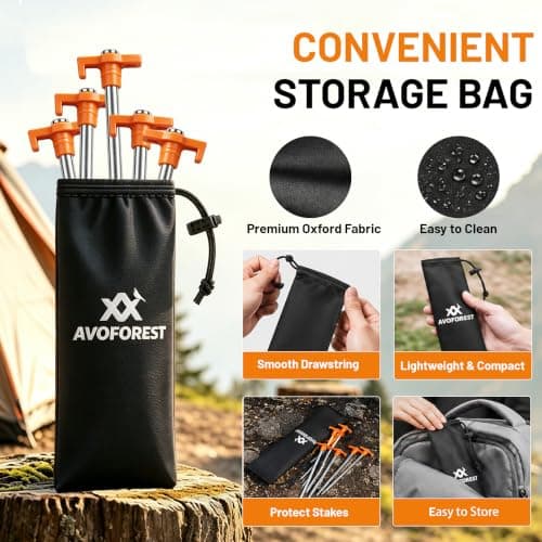 AVOFOREST Heavy Duty Tent Pegs Ground Pegs,Long and Robust Tent Pegs,Metal Camping Pegs For Tent, Awning, Tarpaulin,Normal and Hard Ground (12pcs) — view 4