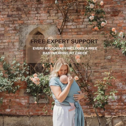 RYLOOBABY Baby Sling Carrier & Stretchy Baby Wrap – Newborn Baby Carrier 3.2–15 kg, Soft Cotton Hands-Free Babywearing Sling, Hip Healthy, One Size XXS–XXXL – Neutral Blue — view 6