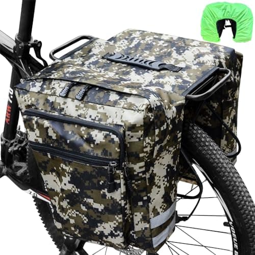 HINATAA Bicycle Bags for Pannier Rack, 30 L Double Bicycle Bag, Rear Pannier Rack, Waterproof Bicycle Pannier Bag with Rain Cover, Pannier Rack Bag with Reflective Bands (Camouflage)
