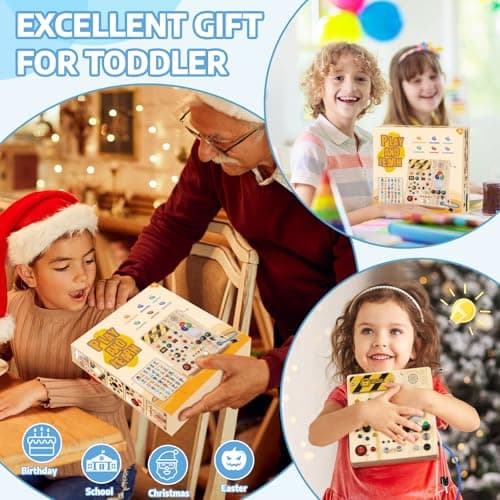 Konijiwa Montessori Busy Board Baby Toys for 1 Year Old with 13 Switches 24 LED Lights Switch Sensory Travel Wooden Activity Learning Toy 1 2 3 Years Old Baby Boys Girls Gifts — view 6
