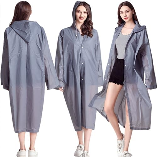 Cosowe Rain Poncho Raincoats for Adults, 2 Pack Reusable Rain Jacket with Hoods and Sleeves, Portable Waterproof for Emergency, Outdoors, Camping, Disney, Gray — view 2