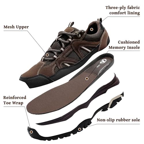 MIXIN Mens Hiking Shoes Lightweight Breathable Non Slip Low Top Walking Hiking Outdoor Shoes, brown, 10.5 UK — view 3