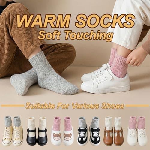 viiotu 3 Pairs Kids Merino Wool Socks Winter Thermal Warm Boys Girls Mid Calf Cozy Boot Socks — view 4