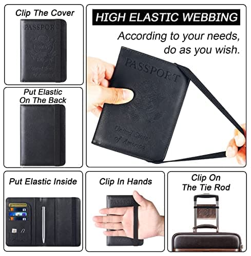 Passport Holder Cover Wallet Travel Essentials Leather RFID Blocking Case Vacation Luggage Must Haves Travel Accessories for Men Women, 116#Black, Upgraded — view 3
