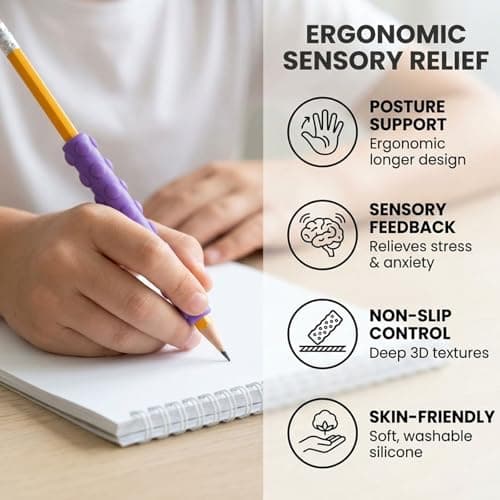 8-Pack Textured Silicone Pencil Grips – Sensory Fidget Sleeves for Kids & Adults, ADHD & Autism Anxiety Relief, Quiet Classroom & Travel Fidget Tool for Focus, Fidget Gifts Christmas Stocking — view 5