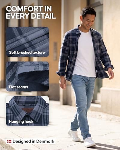 DANISH ENDURANCE Flannel Shirt Men, 100% Organic Cotton Brushed Flannel Shirt, Relaxed Fit, Long Sleeve Navy M — view 4