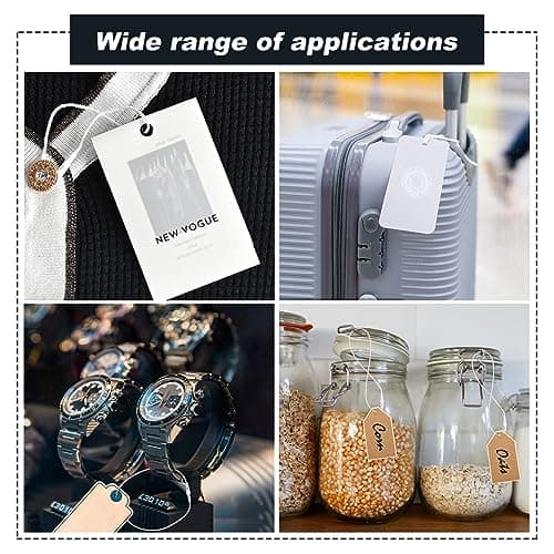 200 pcs Strip Cotton Hang Tag with Lock Labels String Hang Tags White Nylon String for Hang Tags String Price Snap Secure Tag Fasteners for Price Snap Lock for Attaching Labels (White) — view 5