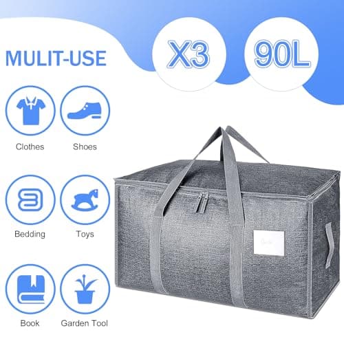 3 Pack 90L Moving Bags, Heavy Duty Storage Bags Dorm Moving Essential,Gray — view 5