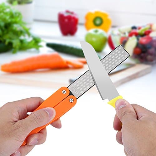 Zerodis 400/600 Grit Knife Sharpener, Folding Double-Sided Diamond Sharpening Stone Tool for Outdoor Camping Garden Kitchen(Yellow) — view 3