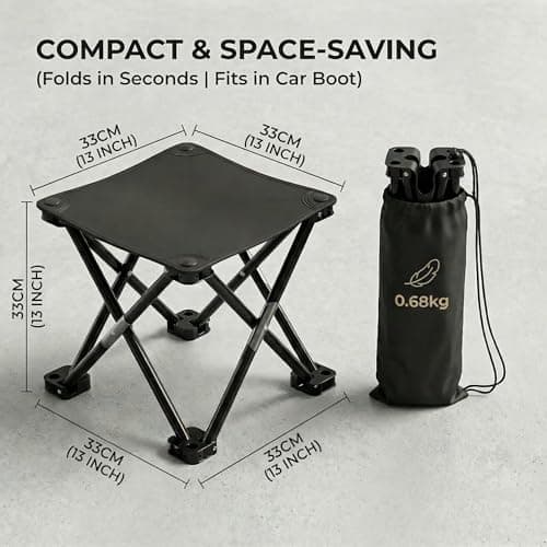 HOUSLUX Folding Stool Foldable Stool Collapsible Stool Camping Stool, Folding Stool with Stable Feet and Carry Bag, 33 * 33 * 33cm, for Picnics Fishing Watching Games (Black) — view 3