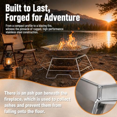 Portable Charcoal BBQ Grill for Camping,Stainless Steel Fire Pit Grill — view 4