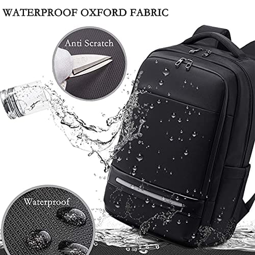 Vodlbov Laptop Backpack, 17 Inch Waterproof Business Travel Work Computer Rucksack Bag with USB Charging Port,Anti-Theft College School Bag,Black — view 3