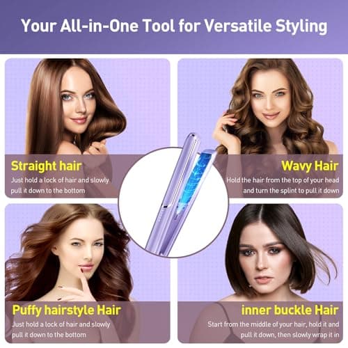 Portable Hair straighteners for Women, 2 in 1 Travel Straightener and Curler, Ultra-Fast 10 Second Heat Up, Digital Control with 5 Settings from 150-230°C, Hair Styling appliances (Rose Gold) — view 2