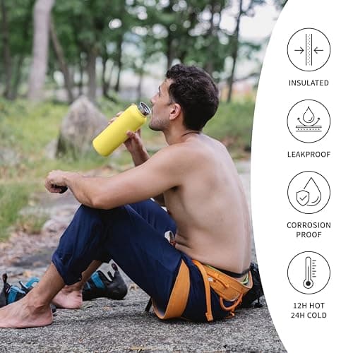 Bambaw Stainless Steel Insulated Water Bottle 1l, Metal Water Bottle 1l Stainless Steel, Double-Walled, Reusable & Leak-Proof, Wide Mouth, Easy to Clean & Great for Travel (Yellow Beam) — view 3