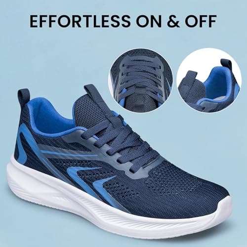 HOIYHEK Wide Fit Trainers for Women Lightweight Breathable Wide Toe Box Shoes Womens Mesh Footwear Non-Slip Comfort Walking Running Shoes for Gym Walking Navy Blue White Size 6.5 — view 3