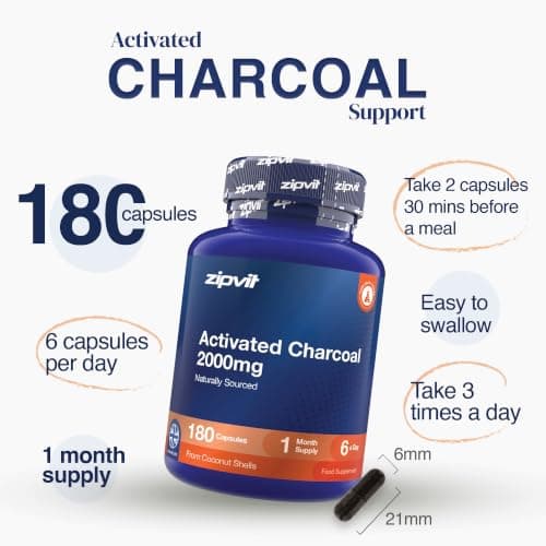 Zipvit Activated Charcoal 2000mg - High Strength - 180 Capsules — view 4