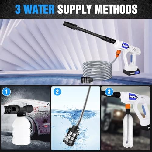 Battery Cordless Car High Pressure Washer Jet Water Wash Cleaner Gun Portable with 2pcs Li-Ion Battery, Charger, Adjustable Nozzle, Accessories, 2 quick release couplings and 5M+25CM Hose — view 6