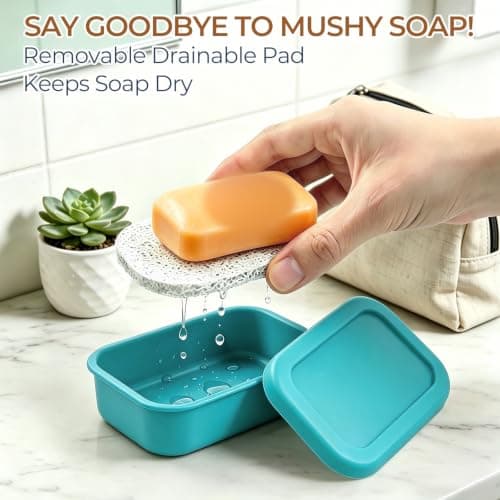 AIMAIAIMAI Enhanced Leak-Proof Travel Soap Case, Silicone Soap Container with Draining Layer, Keep Soap Dry, Portable Bar Soap Holder for Bathroom, Camping, Gym, Easy to Clean (Green) — view 5
