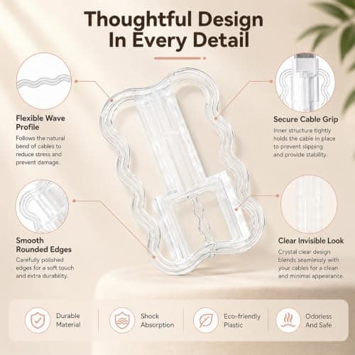 20 Pack Clear Cable Protectors Prevent Fraying, Invisible Charger Saver for Phone and Tablet Charging Leads, Universal Rigid Plastic Dual Wave Wire Organiser Cover, Anti-Bending — view 4