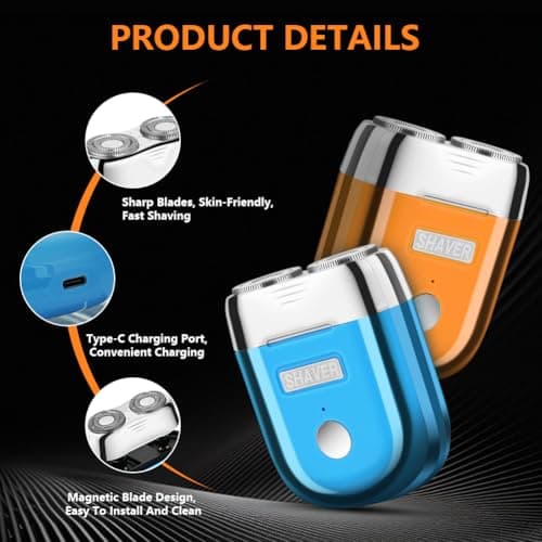 LOPHE Mini Portable Electric Shaver,2025 New Compact Electric Razor for Men,2-Speed Magnetic Shaver, 9500RPM USB Rechargeable Pocket Razor for Travel Home Business Trip,Orange — view 3