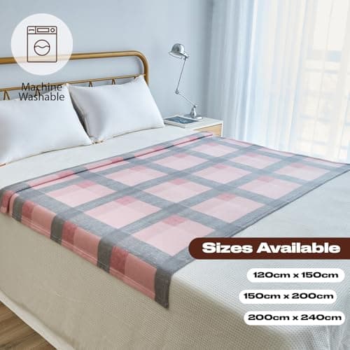 Dreamscene Blush Winter Check Fleece Blanket Super Soft Warm Cosy Sofa Bed Picnic Garden Throw Over, Plaid Tartan Pink Grey - 120 x 150cm — view 6